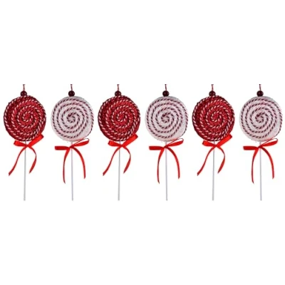 Image of Large Red White Lollipop Lolly Christmas Tree Baubles Decorations Set of 6