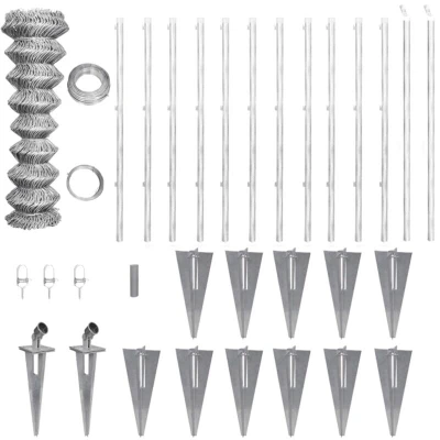 Image of vidaXL Chain Link Fence with Posts Spike Galvanised Steel 25x1.5 m
