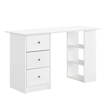 Image of [en.casa] desk Lemberg 120 x 49 72 cm with 3 shelves and drawers Office Computer PC table White