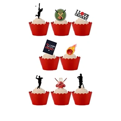 Image of 30 Stand Up Cricket Sport Themed Edible Wafer Paper Cake Toppers Decorations