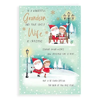 Image of Avant Garde Studios Character Christmas Card Grandson &amp; Wife 9 x 6 inches