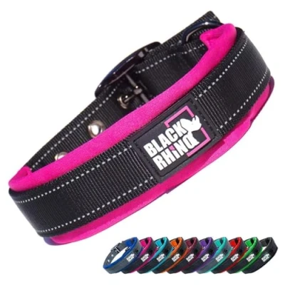 Image of Black Rhino The Comfort Collar Ultra Soft Neoprene Padded Dog for All Breeds Heavy Duty Adjustable Reflective Weatherproof (Small, Pink/Black)