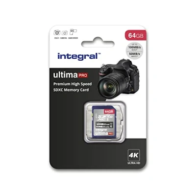 Image of Integral 64GB SD Card 4K Ultra HD Video High Speed SDXC V30 UHS I U3 Class 10 Memory up to 100MB/s, Color May Vary