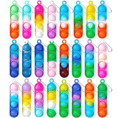 Image of Fidget Toys Push Pop It Controller Bubble Popper Autism Special Needs Stress Reliever Silicone Anxiety Relief Toy Rainbow Poppet For Kids and Teens Adults (24 Pcs Keyrings)