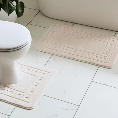 Image of Catherine Lansfield Armoni Bath Mat and Pedestal Set Cream