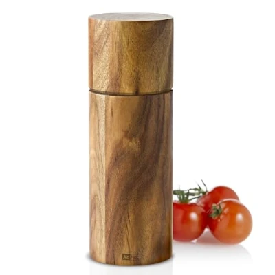 Image of AdHoc MP75 Acacia Salt or Pepper Mill Wood CeraCut Ceramic Grinder (H) 170 mm x (D) 60 Brown Includes 1