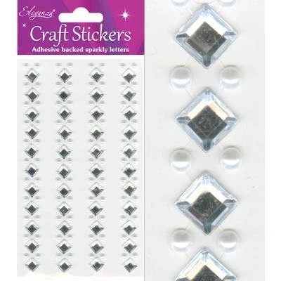 Image of Oaktree Crafts 8 mm Eleganza Square Pearl Strips Diamond,Silver,16.5 x 7.6 0.2 cm