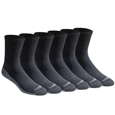 Image of Dickies Men&#039;s Dri tech Moisture Control Mid Crew Socks, Comfort Length Black (6 Pairs), M