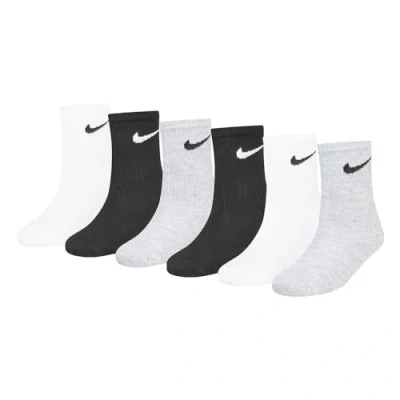 Image of Nike Sportswear Basic CREW 6 PACK Unisex Socks for kids, Size: 9.5 2.5, White/dark gray heather