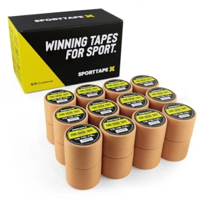 Image of 24 Rolls SPORTTAPE Tan Zinc Oxide Tape 5cm x 10m High Strength Athletic Tape, Blister Prevention Sports Strapping &amp; Shoulder for Rugby, Gym, Weightlifting