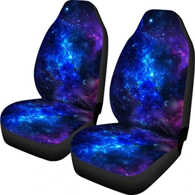 Image of Biyejit Galaxy Stars Front Car Seat Cover Protector Cushion Universal Fit Sedan SUV Van Truck 2 Piece Set Accessory