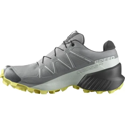 Image of Salomon Women&#039;s Speedcross Gore Tex Running Shoe, Sharkskin/Clearly Aqua/Sunny Lime, 5.5 UK