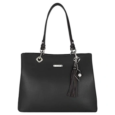 Image of David Jones Women&#039;s Large Tote Shopper Bag Ladies Shoulder PU Leather Long Handles Casual Handbag Many Compartments Pockets Fashion Elegant City Travel Shopping Black