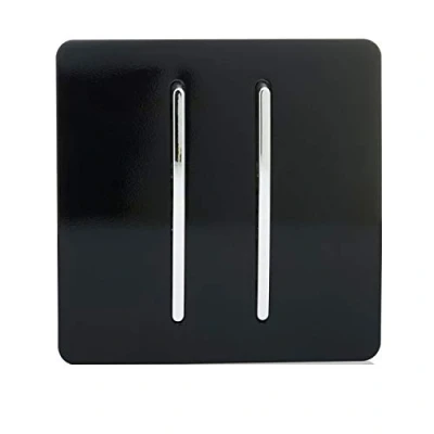 Image of Trendi 2 Gang 1 Way Artistic Modern Glossy 10 Amp Rocker Tactile Light Switch Black ART SS3BK