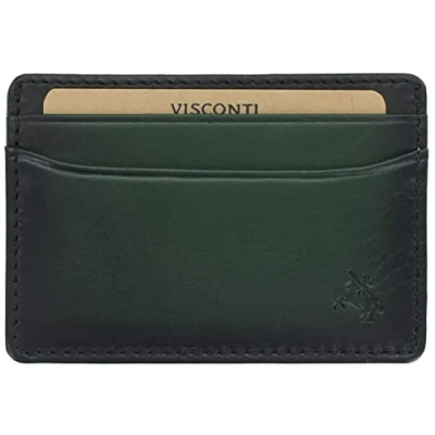 Image of Visconti Atelier Collection Evan Leather Credit Card Holder RFID Blocking AT54 Black and Dark Green