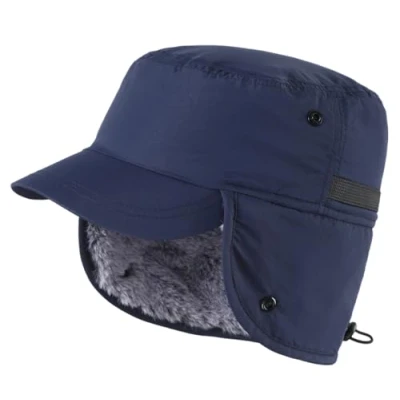 Image of Magracy Outdoor Men&#039;s Winter Baseball Cap with Visor Warm Earflap Hat Faux Fur Trapper Hunting Ski Snow Navy Blue