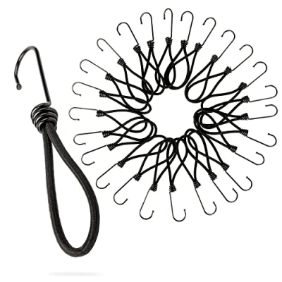 Image of PRETEX Heavy Duty Bungee Cords with Hooks Set of 25pcs x 18cm/7in Outdoor Cord Straps and Fixings Garage Organizer or Tie Down for Travel