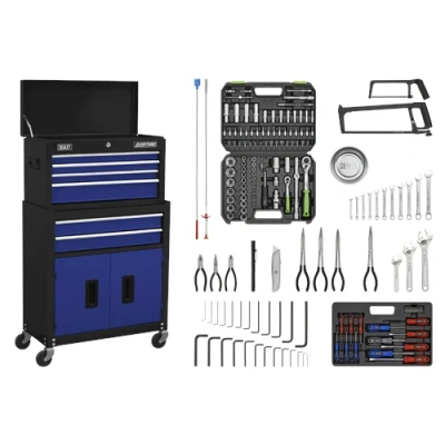 Image of Sealey American Pro Topchest &amp; Rollcab Combination 6 Drawer with Ball Bearing Slides Blue/Black 170pc Tool Kit