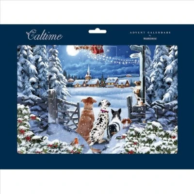 Image of 3 D Dogs Watching Santa Waiting for 358 x 245 mm Caltime Traditional Advent Calendar, Multi
