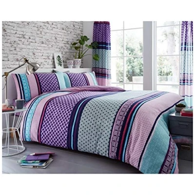 Image of GC GAVENO CAVAILIA Striped Duvet Cover, Reversible Polka Dot Bedding Single Bed Set, Berry Covers