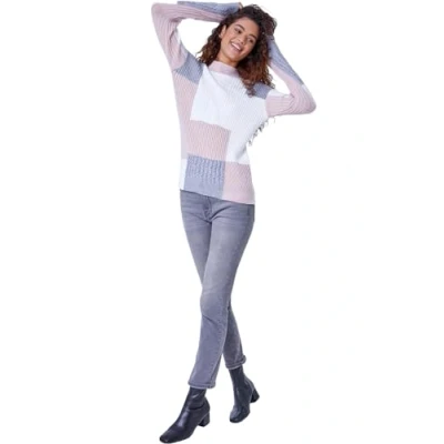 Image of Roman Colourblock Cable Knit Jumper for Women UK Ladies Autumn Everyday Winter Holiday Round Neckline Comfy Long Sleeve Warm Soft Feel Top Daywear Sweaters Pink Size 14