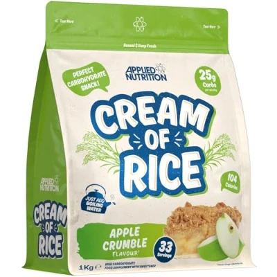 Image of Applied Nutrition Cream of Rice High Carbohydrate Supplement, Source Energy for Breakfast &amp; Snacks, Easy to Digest, Low Sugar, Fat, Vegan, 1kg (Apple Crumble)