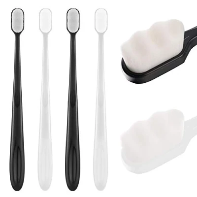 Image of metagio 4 Packs Soft Micro Nano Manual Toothbrush, Bristled Adult Toothbrush with 20000 Bristles for Fragile Gums and Children(Black+White)