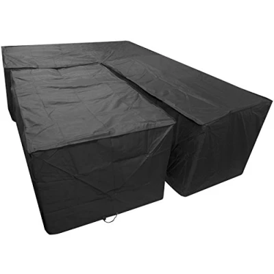 Image of Woodside Black L Shape Outdoor Dining Patio Set Cover Large Right Side Long