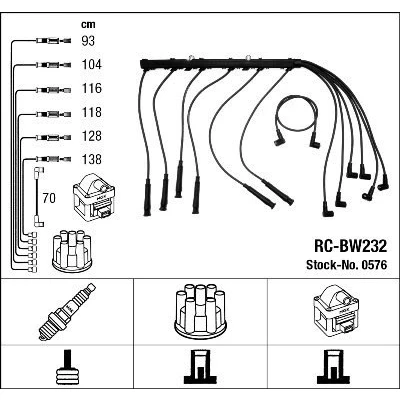 Image of RCBW232 Ignition Lead Set NGK 0576 7 BMW: 5 Saloon, 3 Saloon
