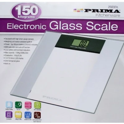 Image of Prima White Glass Scales Digital Display LCD Bathroom Scale Weighing Machine150Kg 23237C