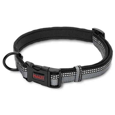 Image of HALTI Collar, Size X Small, Black, Best Comfy Dog Premium Puppy Nylon, Neoprene Padded, Reflective, Easy to Fit &amp; Use, For Medium Large Dogs