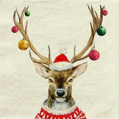 Image of 20 Small Cocktail Napkins Recycled Paper Christmas Deer in Mood as Table Decoration with Motif Also for Decoupage and 25 x cm