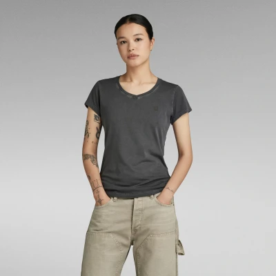 Image of G Star RAW Womens Overdyed Eyben Slim V Neck Top 2.0 Grey Cotton Size X Small