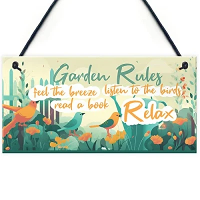 Image of Red Ocean Funny Garden Rules Sign Wall Garage Gate Door Plaque Signs And Plaques Shed Summerhouse For Outside Outdoors