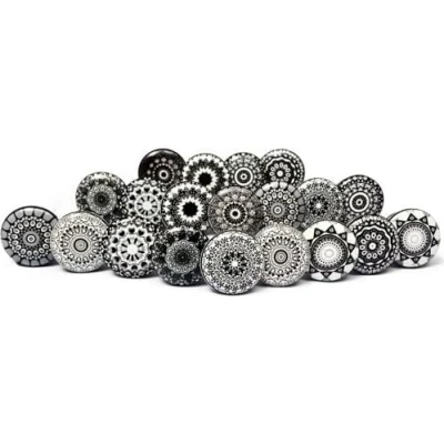 Image of Nacnic Set of 20 Hand Painted Ceramic knobs with Black Floral Mosaic Designs Handcrafted Handles for cabinets, Drawers, Dressers and Hangers Classic 38 mm Diameter Designed