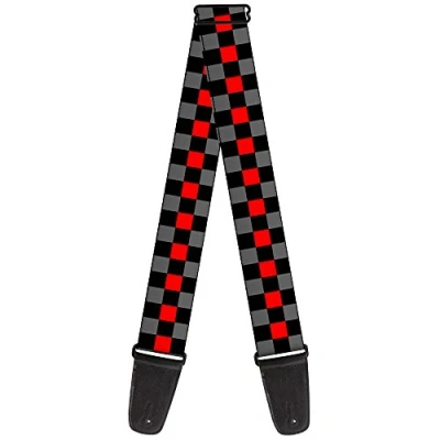 Image of Buckle Down Guitar Strap Checker Black/Gray/1 Red 2&quot; Wide 29 54&quot; Length