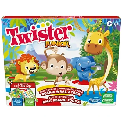 Image of Hasbro Gaming Twister Junior Game, 2 Sided Animal Adventure Mat, Games in 1, Board Indoor Game for to 4 Players (German Hungarian Version)