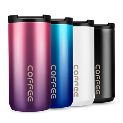 Image of WOODFIB Travel Mug, Double Walled Coffee Cup 350ml Vacuum Insulation Stainless Steel with Leakproof Lid Eco Friendly, for Hot and Cold Water Tea (Gradient Purple)