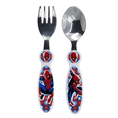 Image of Spider Man Children&#039;s Stainless Steel Fork and Spoon Set of 2