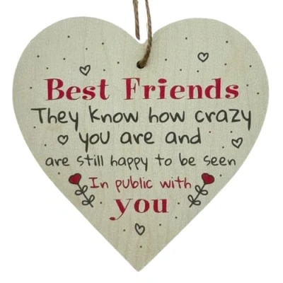 Image of Second Ave Funny Best Friends Crazy Wooden Hanging Heart Home Friend Friendship Sign Plaque