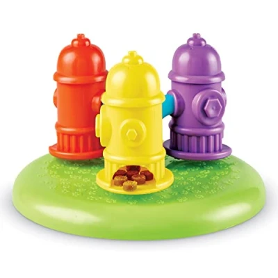 Image of Brightkins Spinning Hydrants Treat Puzzle for Pets, Interactive Dog Toys, Dispenser, Slow Feeding Game, 3 Skill Levels, 4 Pieces