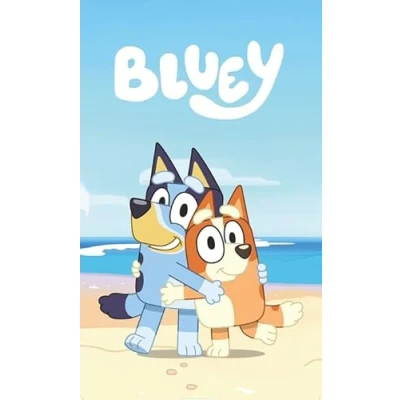 Image of Jerry Fabrics Bluey Bingo Beach Towel for Kids Swim Children Bath Gift, 70 x 140 cm, Blue