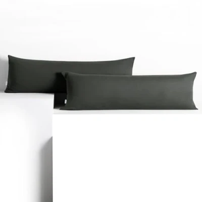 Image of DecoKing 2 Pillowcases 40 x 145 cm Jersey Cotton Zip Graphite Amber