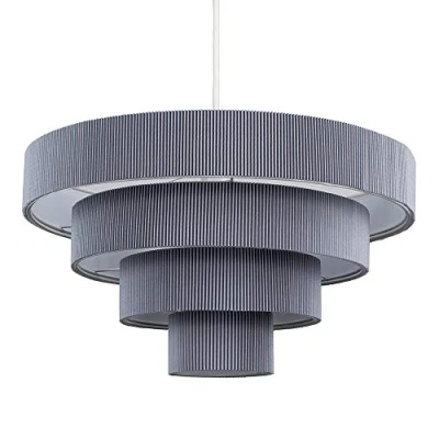 Image of MiniSun Modern 4 Tier Grey Pleated Effect Ceiling Pendant Light Shade Complete with a 10w LED GLS Bulb [3000K Warm White]