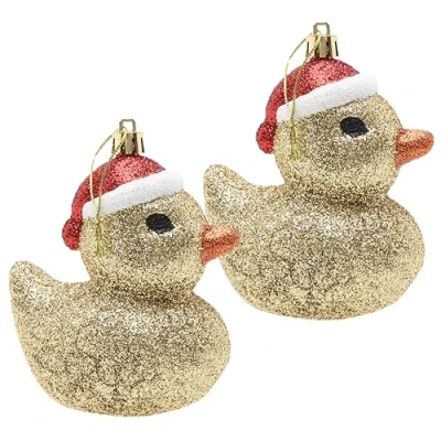 Image of Christmas Concepts® Pack of 2 110mm (4.3&quot;) Gold Glittery Festive Duck Baubles Tree Decorations