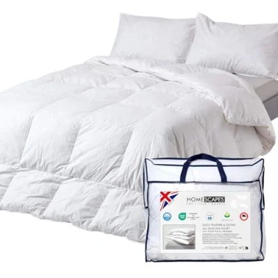 Image of HOMESCAPES Luxury White Duck Feather &amp; Down All Seasons Duvet 9 Tog 4.5 3 in 1 100% Cotton Hypoallergenic Anti Dust Mite Proof Fabric RDS Certified Washable At Home, King Size