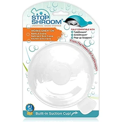 Image of StopShroom Universal Stopper Plug for Bathtub Bathroom, and Kitchen Sink Drains Silicone White, Standard