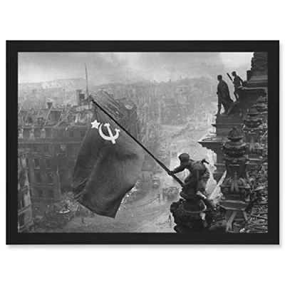 Image of Artery8 Khaldei War WWII USSR Soviet Flag Over Reichstag Berlin Photo Artwork Framed Wall Art Print A4