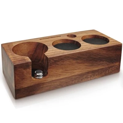 Image of HOLIHOKY Coffee Tamper Station 58mm, Walnut Portafilter Holder, Tamping for Barista Accessories, Espresso with Silicone Pad, Adjustable Height