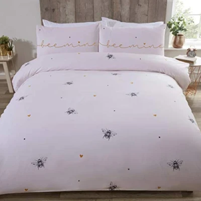 Image of Rapport Home Blush Pink Single Duvet Cover Set Bee Mine Bedding